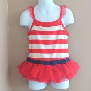 Cat & Jack 1pc Swimsuit Patriotic Red White Blue Tutu Ruffle bow UPF50 - 6(girl)